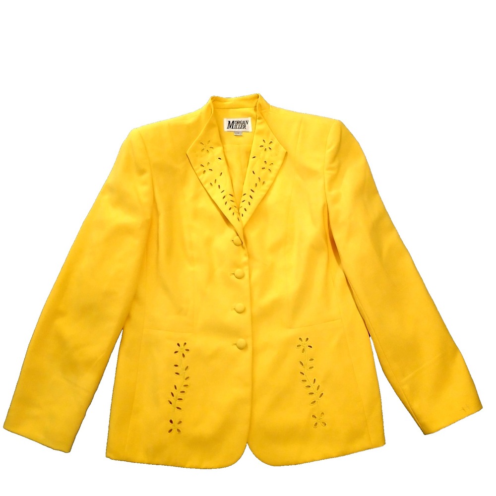 Vintage Morgan Miller Womens Yellow Embroidery To-Piece Jacket Pencil Skirt 12
